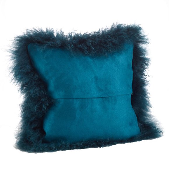 Teal Color 100% Mongolian Lamb Fur Pillows (2 pcs) - Picture 4 of 4